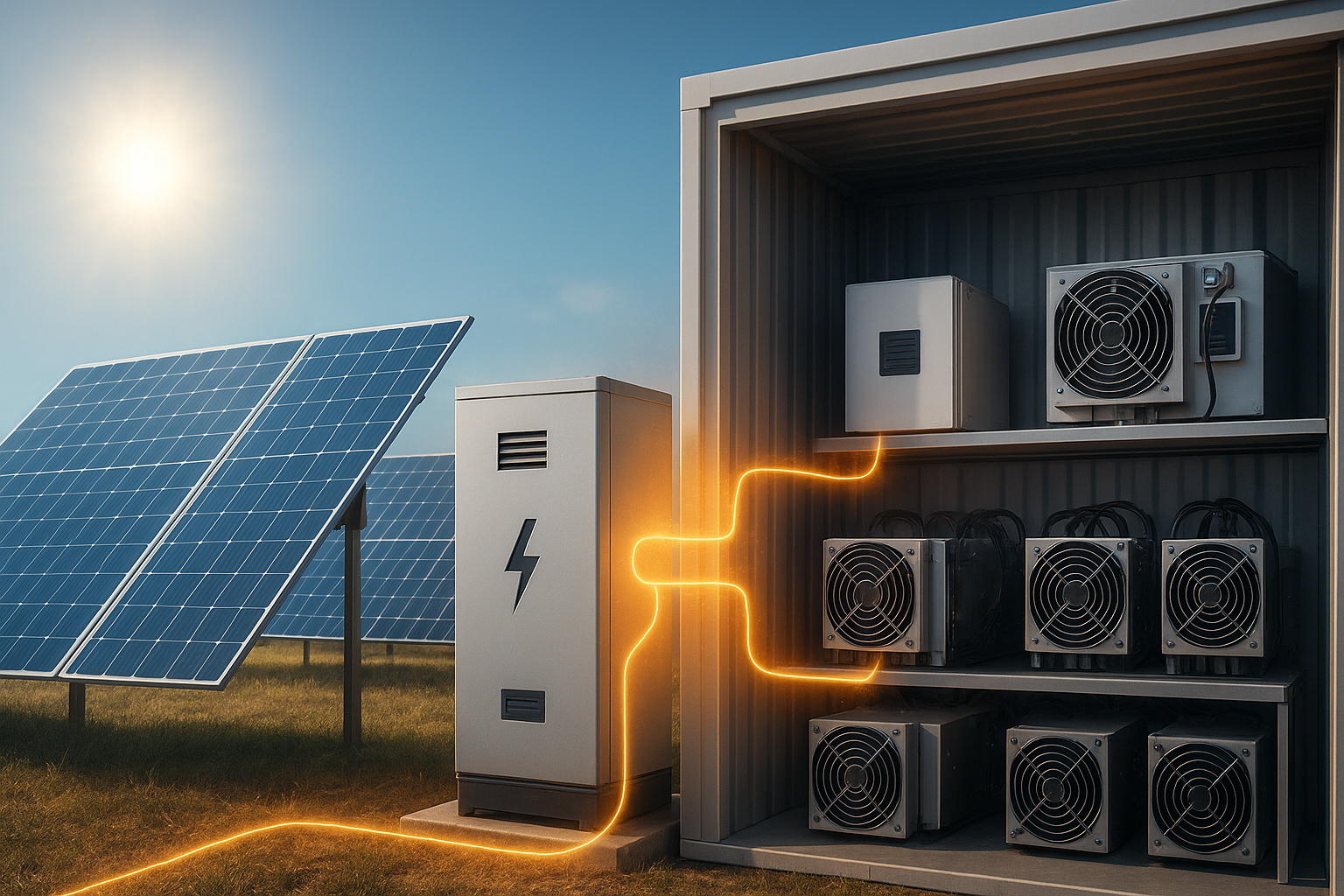 تصویر راه‌اندازی ماینر با برق خورشیدی