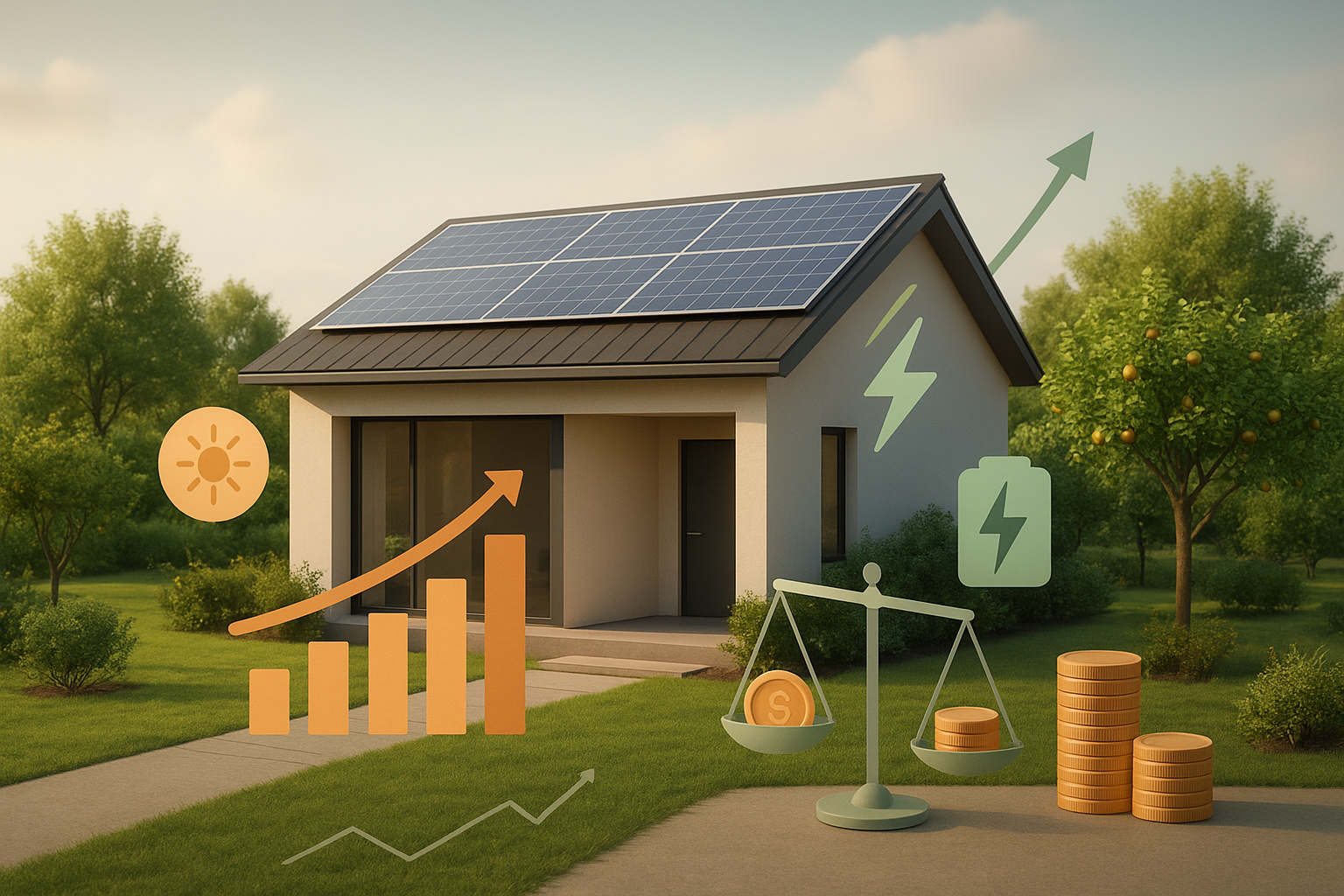 تصویر نیروگاه خورشیدی در باغ و ویلا