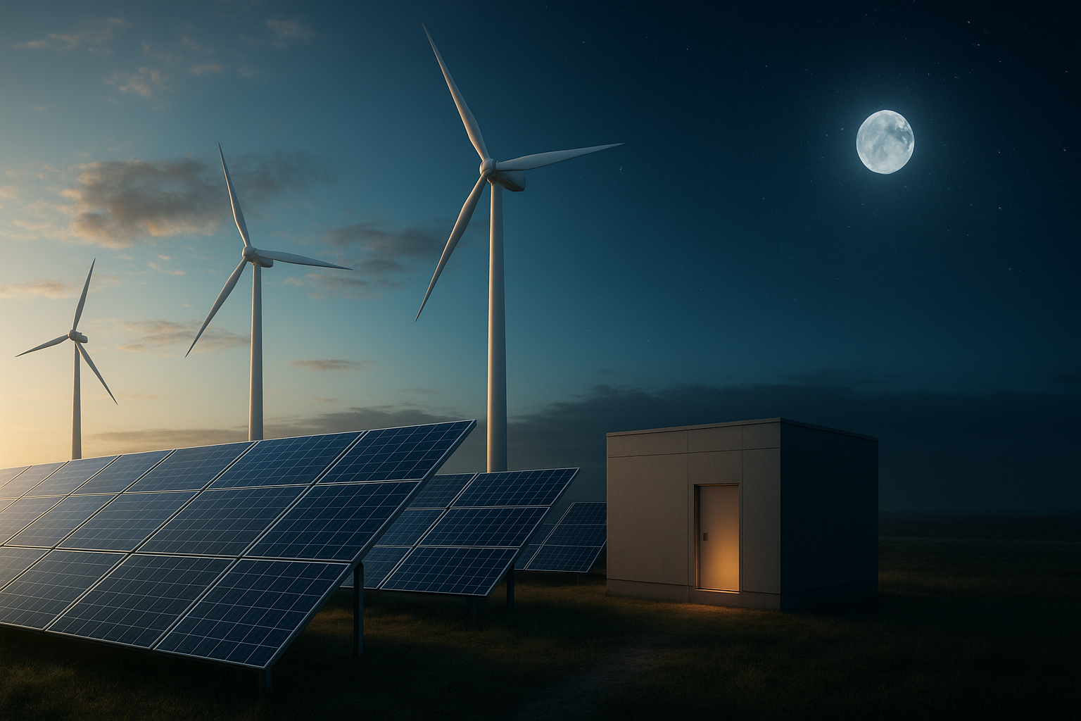 تصویر تولید برق پایدار با انرژی خورشیدی و بادی