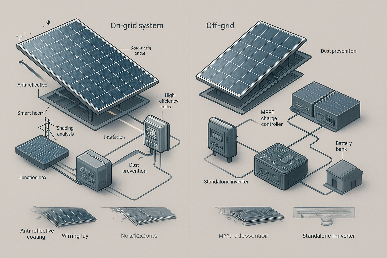 تصویر افزایش راندمان پنل خورشیدی در سیستم‌های آنگرید و آفگرید