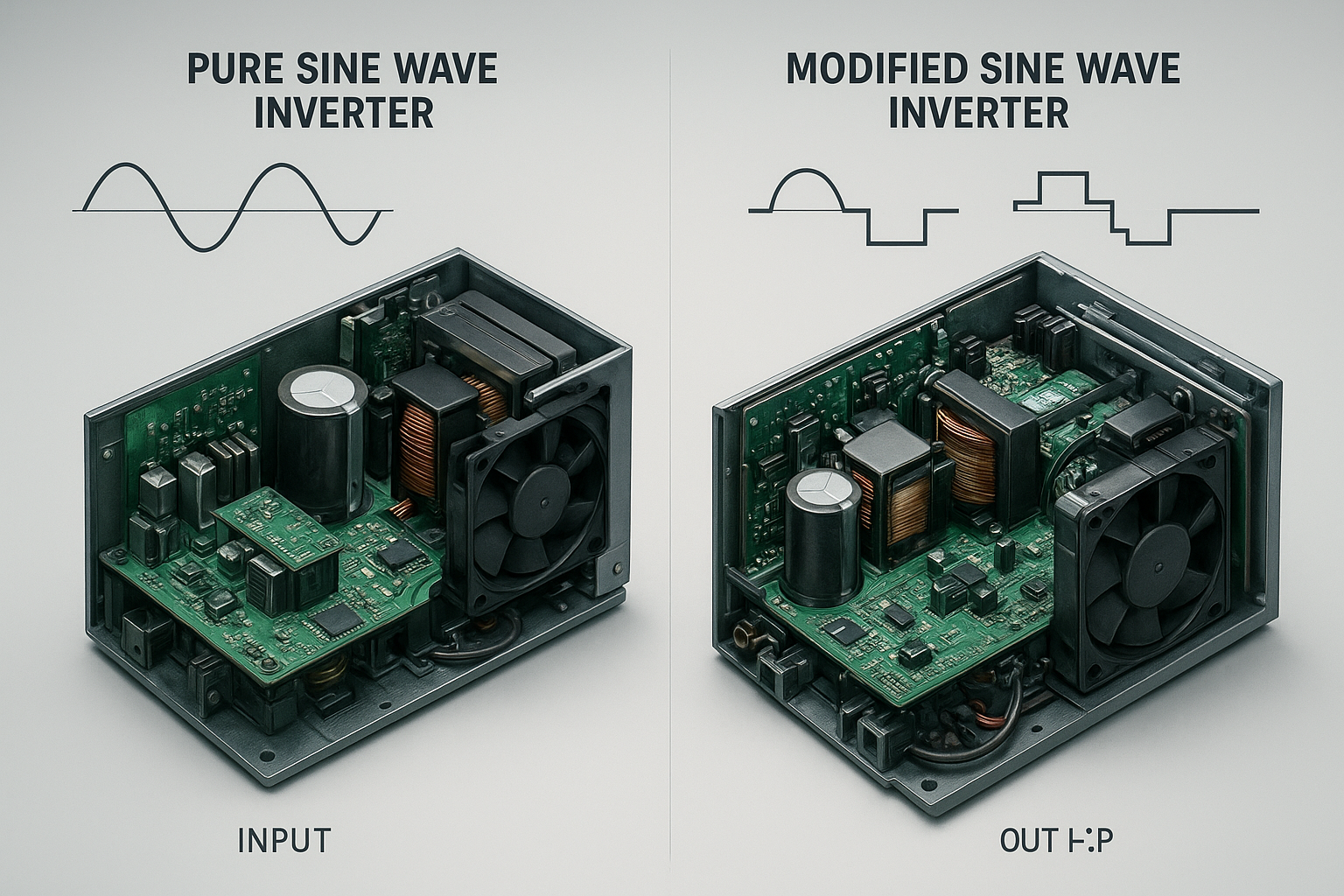 تصویر تفاوت سانورتر موج سینوسی کامل و شبه‌سینوسی