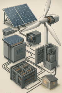 تصویر نیروگاه ترکیبی خورشیدی–بادی برای خانه