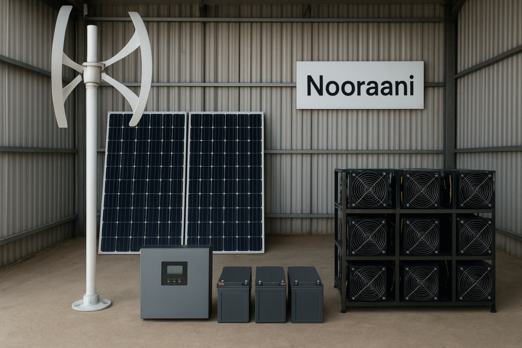 نیروگاه هیبریدی 3ماینر با توربین ، پنل خورشیدی و سانورتر هوشمند