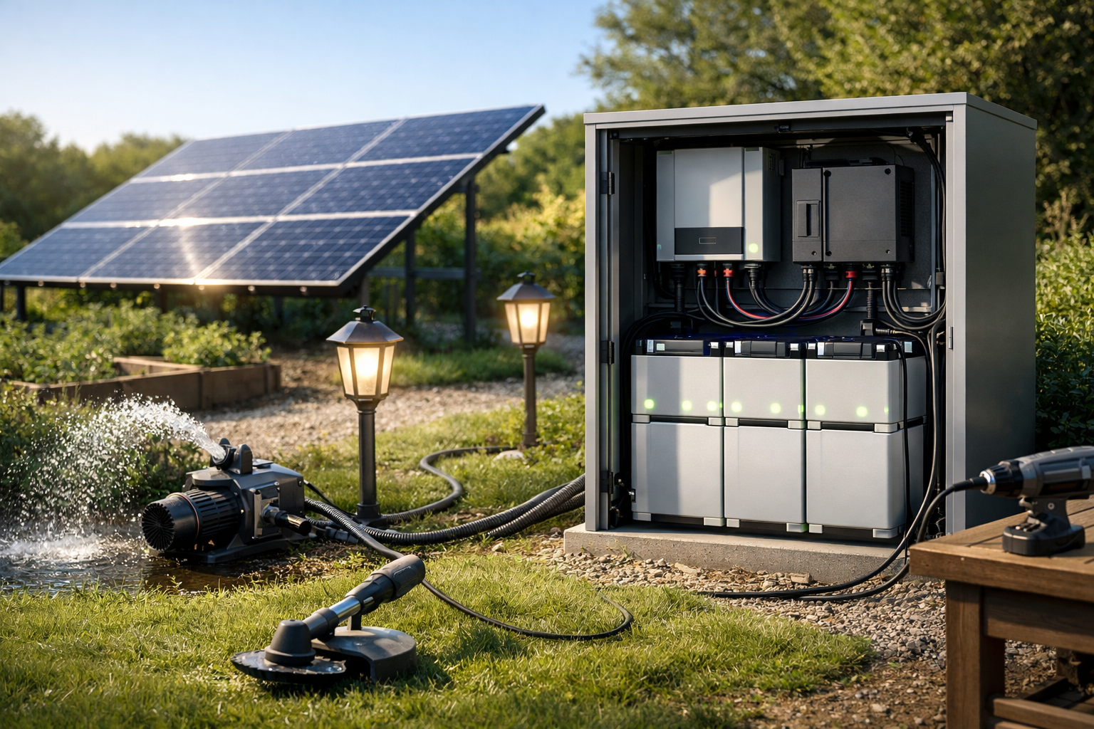 تصویر برق خورشیدی باغ چند ساعت جواب می‌دهد؟ بررسی دقیق باتری و مصرف