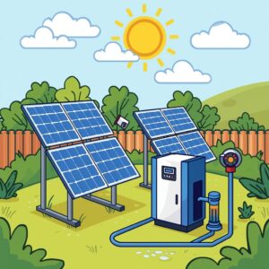 تصویر برق خورشیدی برای باغ بدون برق شهری؛ هزینه و تجهیزات