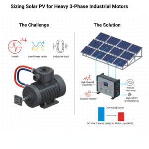 تصویر محاسبه توان مورد نیاز برق سه فاز خورشیدی برای موتورهای صنعتی سنگین
