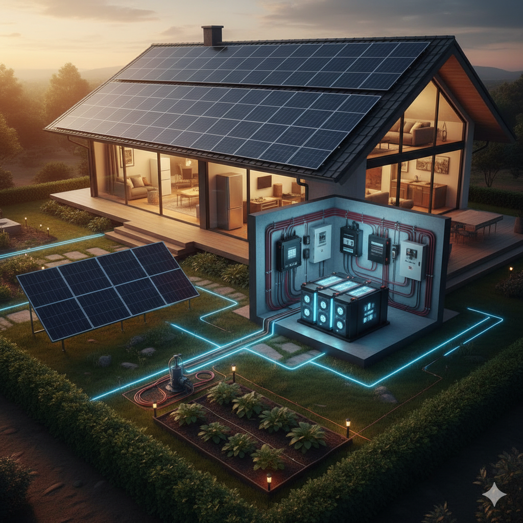 تصویر چگونه یک سیستم آفگرید پایدار برای ویلا و باغ طراحی کنیم؟