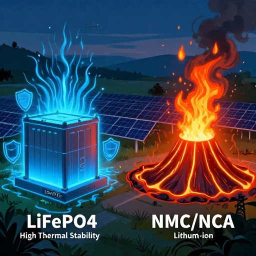 امنیت و پایداری حرارتی باتری لیتیوم فسفات آهن در برابر لیتیوم یون برای سیستم‌های ذخیره انرژی خورشیدی